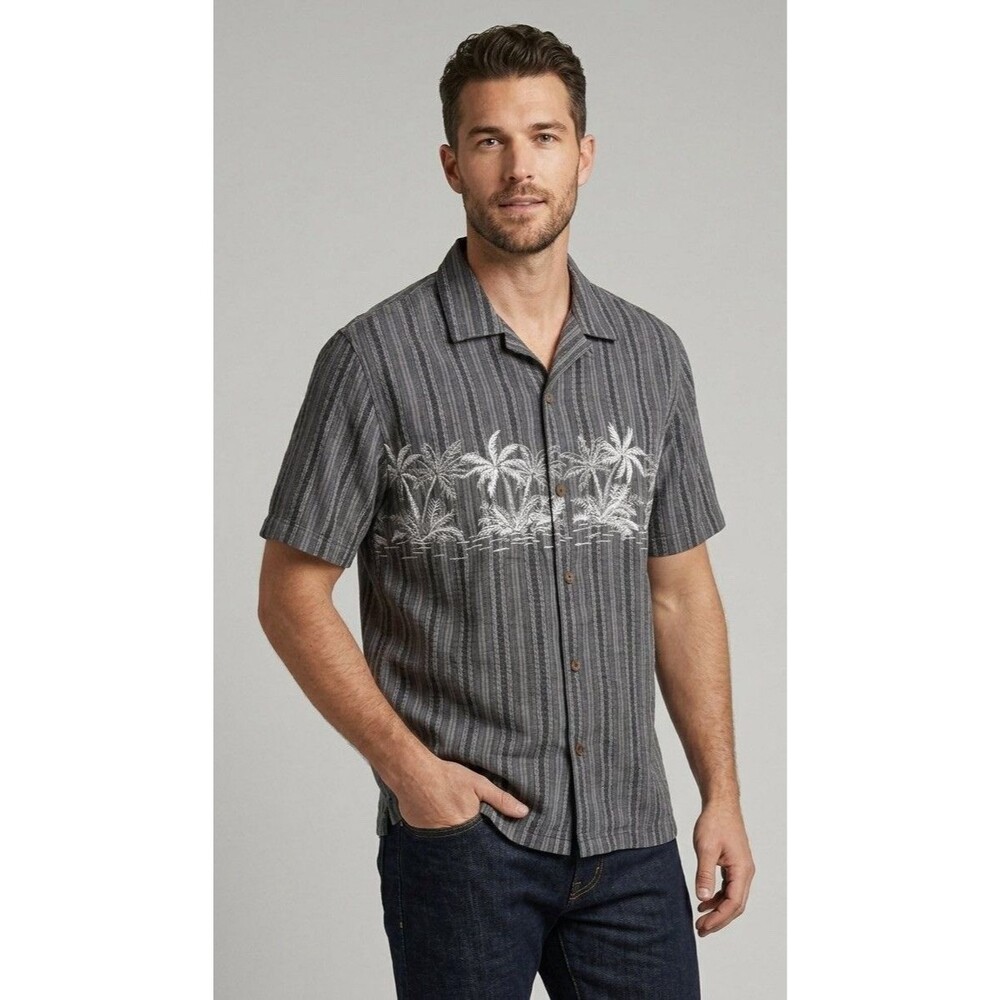 Tommy Bahama Men’s Gray Tropical Palm Shirt Size Large